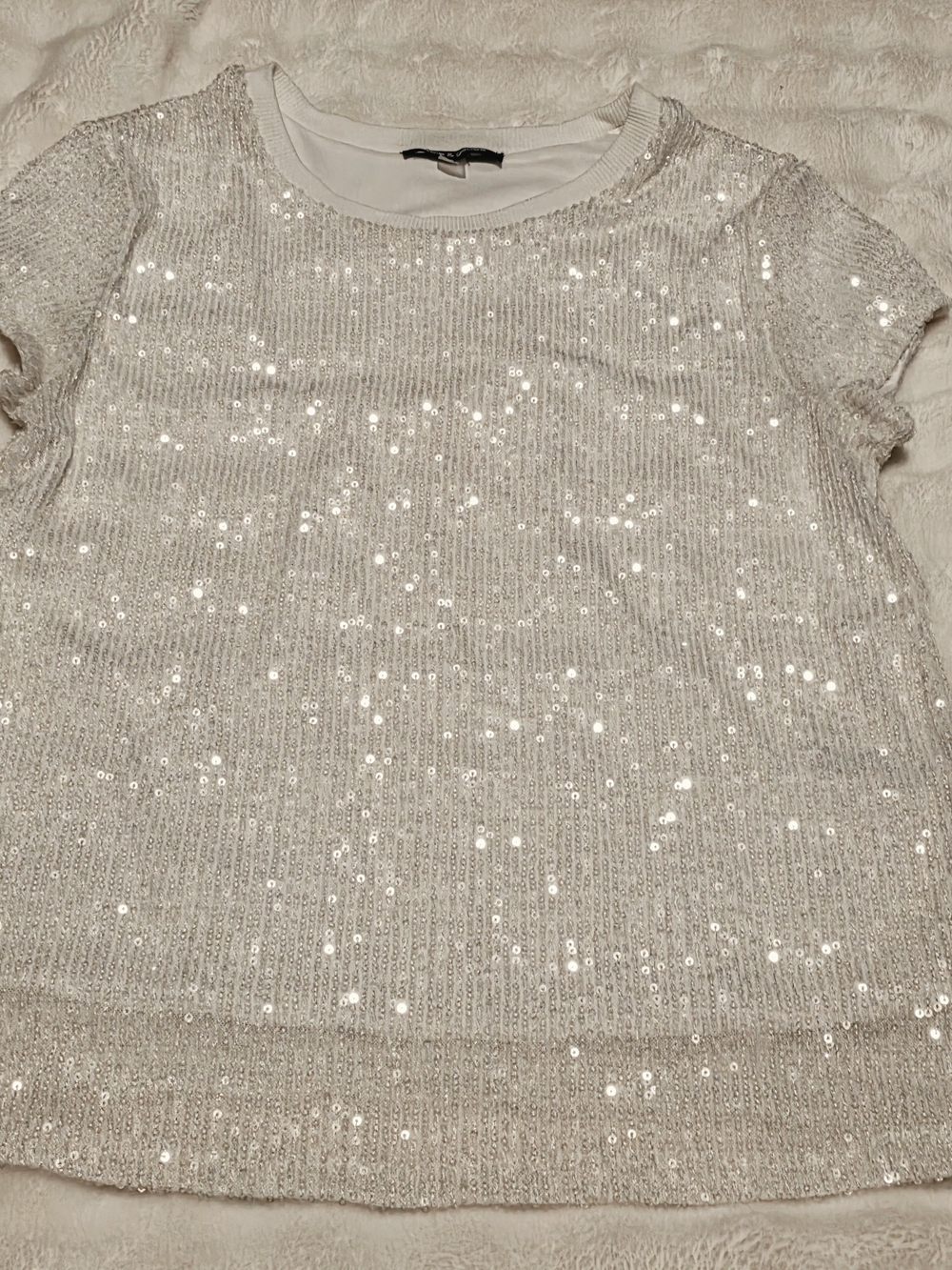 Cable & Gauge Ivory Sequin Short Sleeve Top